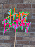 Orange Pink & Green Neon Happy Birthday Cake Topper