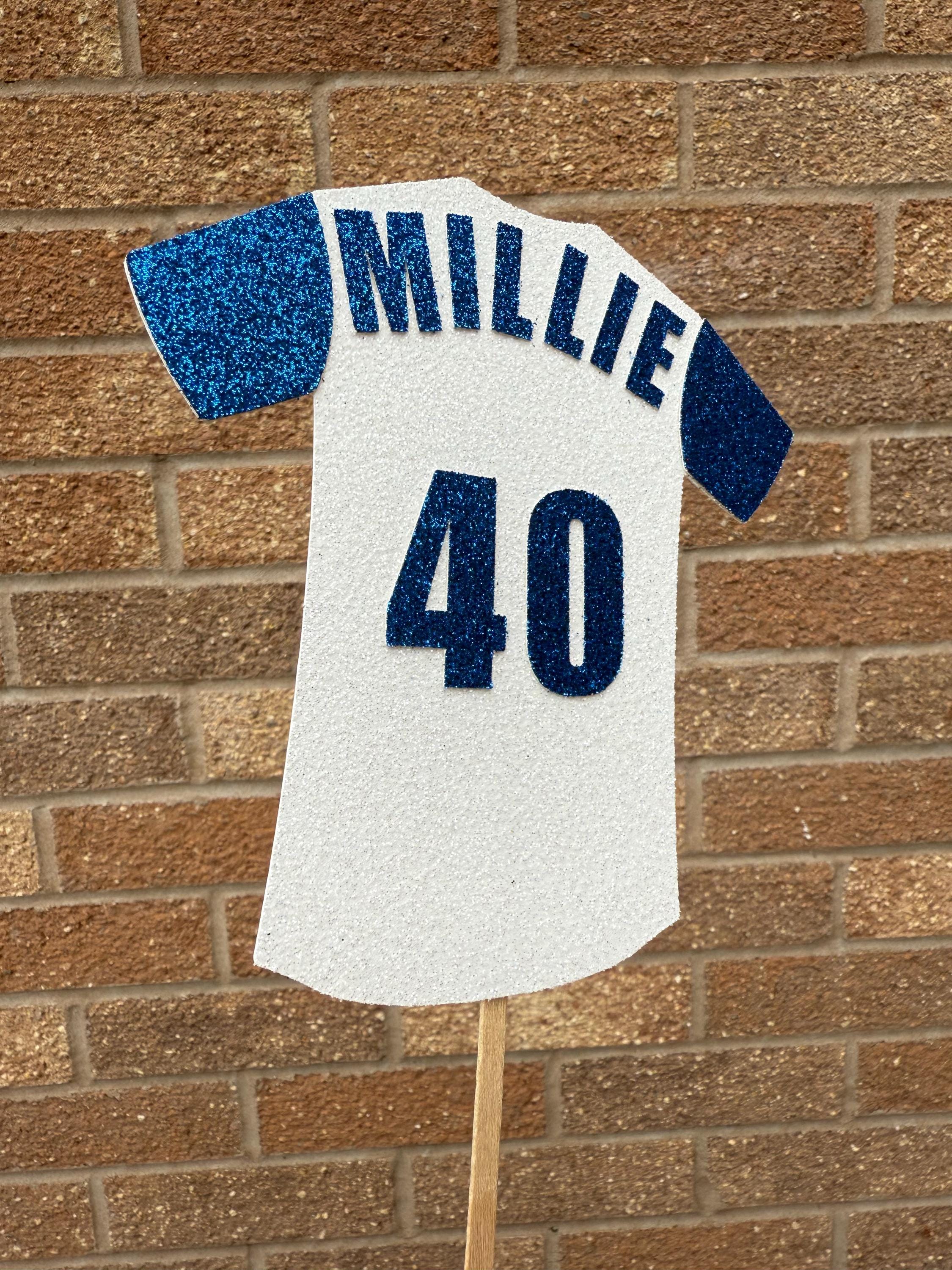 Football Shirt Glitter Personalised Cake Topper -  Blue & White