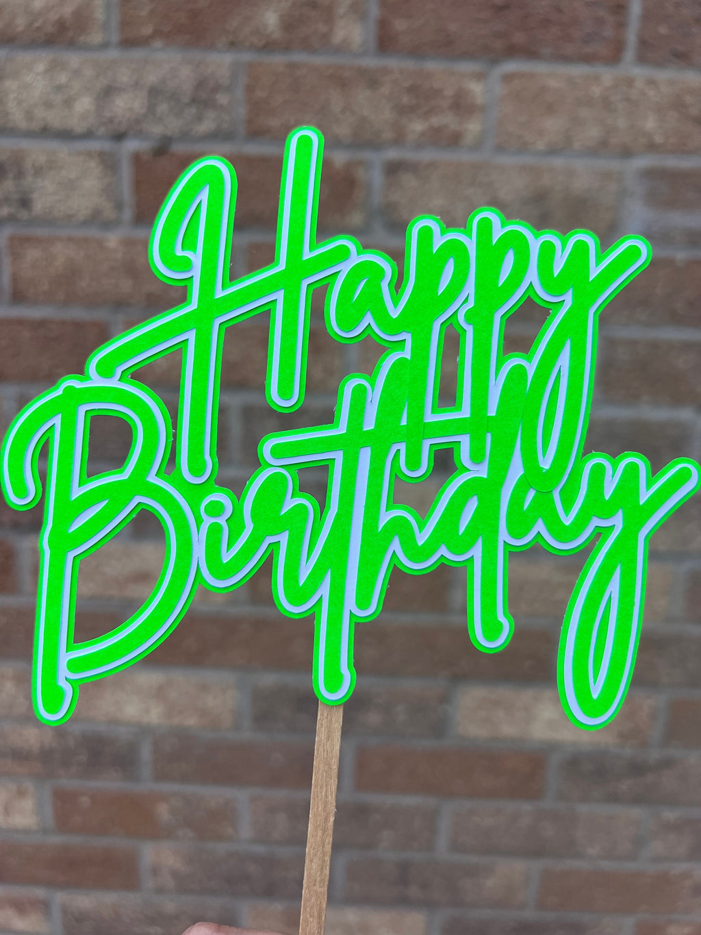 Neon Happy Birthday Cake Topper Green & White