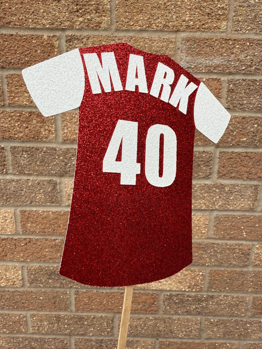 Football Shirt Glitter Personalised Cake Topper - Red & White
