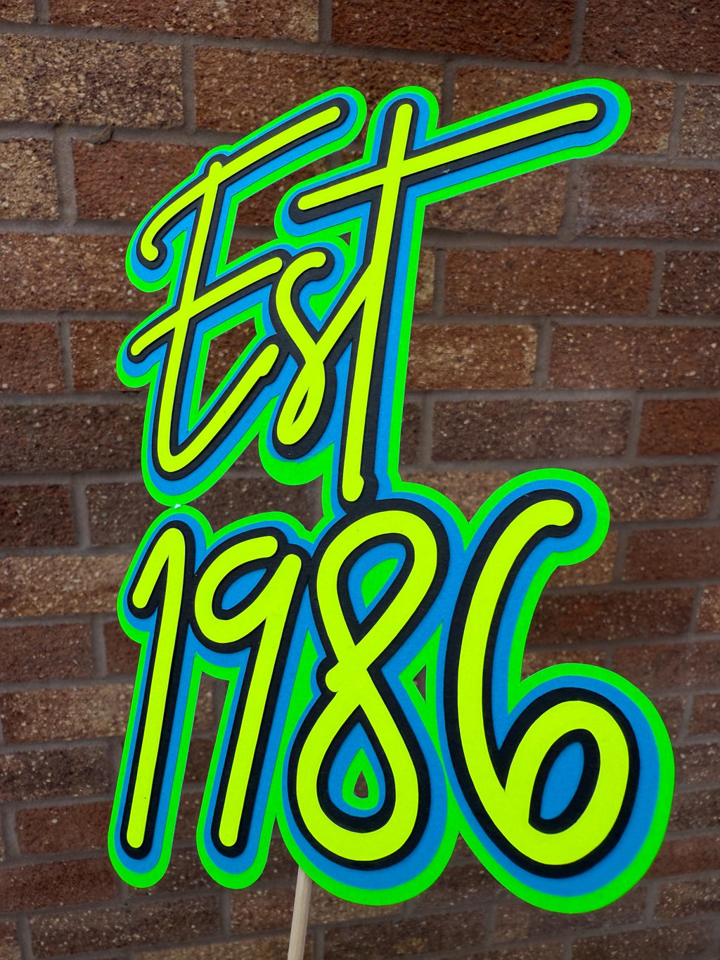 EST 1986 Blue,Green & Yellow 40th Birthday Milestone Neon Cake Topper