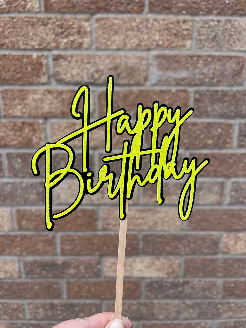 Neon Glitter Happy Birthday Cake Topper