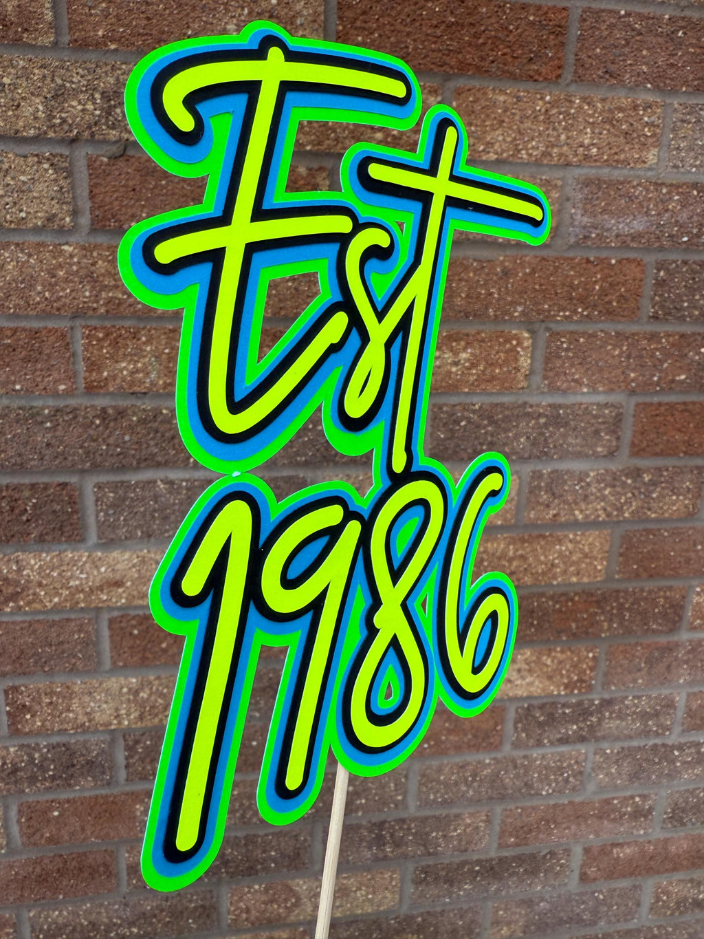 EST 1986 Blue,Green & Yellow 40th Birthday Milestone Neon Cake Topper