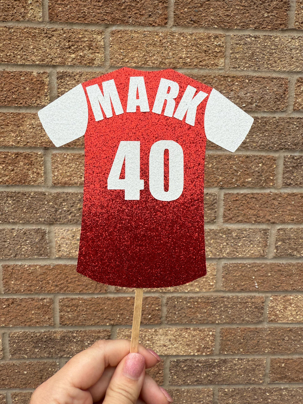 Football Shirt Glitter Personalised Cake Topper - Red & White