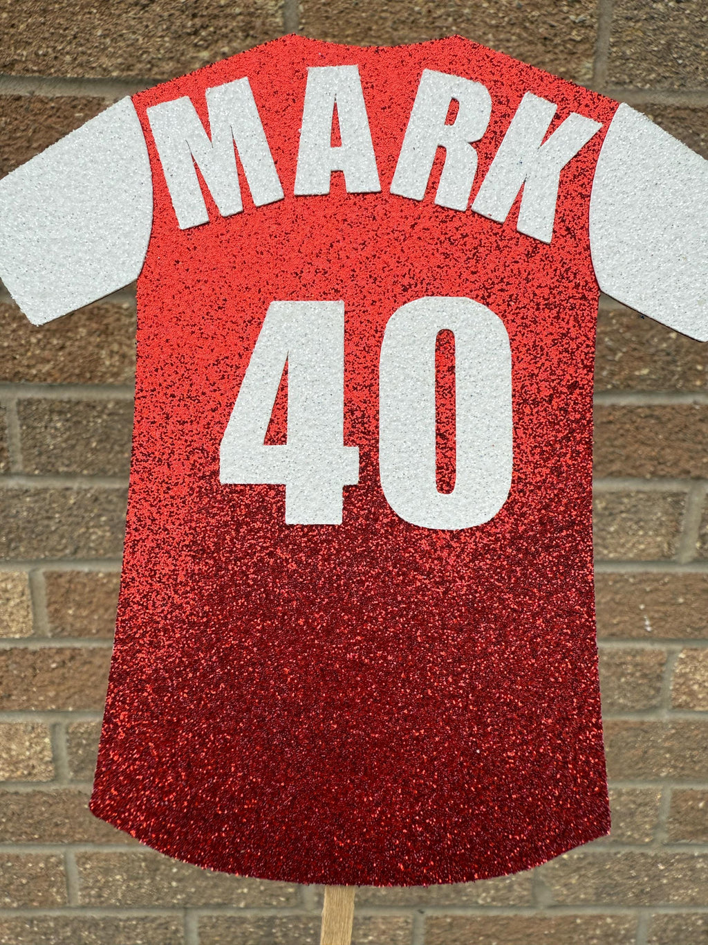 Football Shirt Glitter Personalised Cake Topper - Red & White