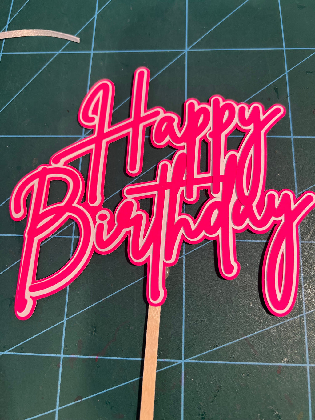 Neon Happy Birthday Cake Topper Pink & White