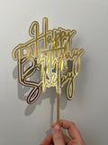 Happy Birthday Personalised Cake Topper - Gold Cake Topper - Birthday Cake - Birthday Topper - Gold & White Party - Pretty - Shiny