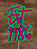Personalised Neon 40th Birthday Milestone Cake Topper EST 1986 - Pink, Blue, Green & Black