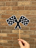 Chequered Flag Racing Car Cake Topper