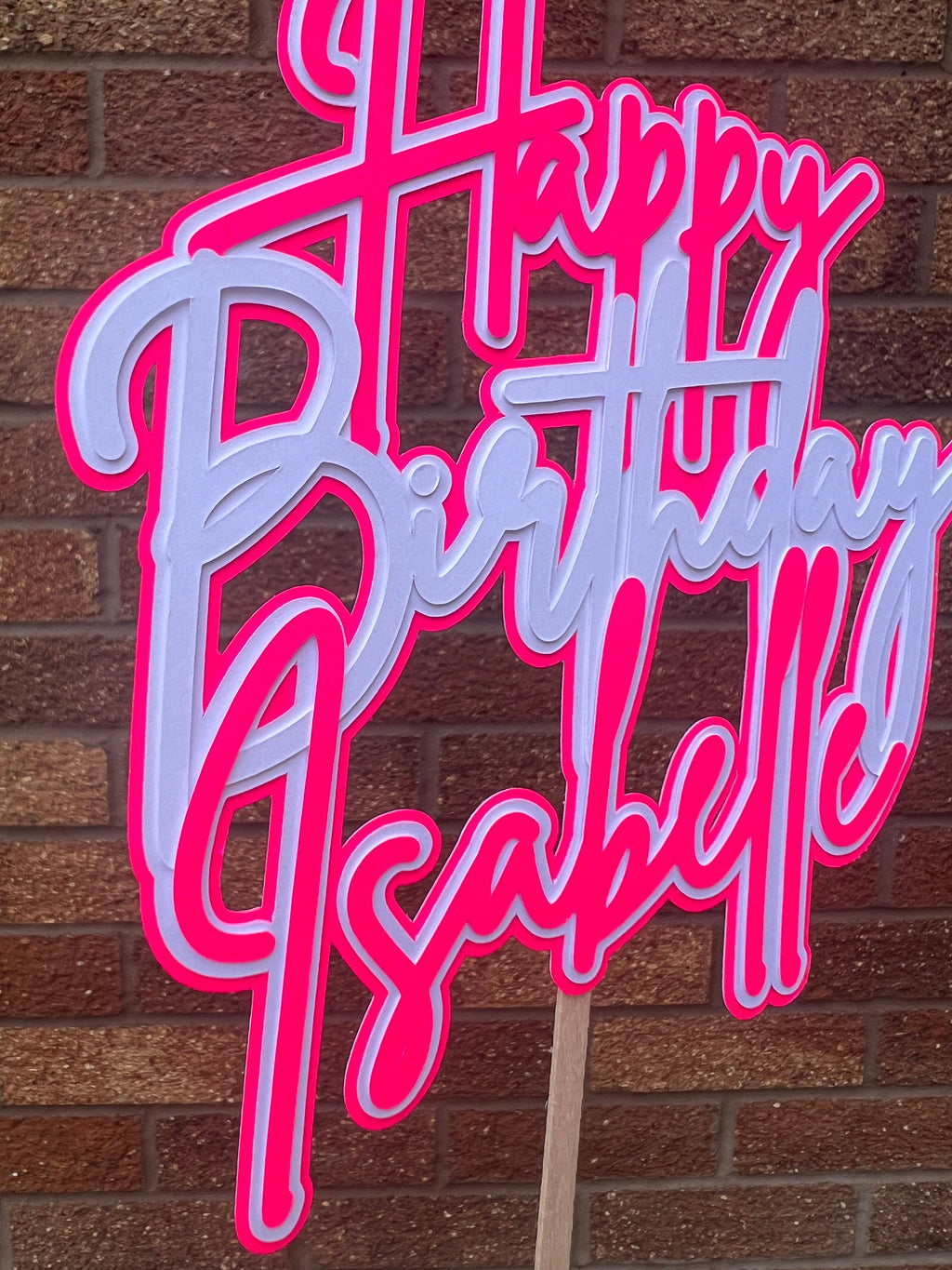 Pink & White Neon Birthday Personalised Cake Topper
