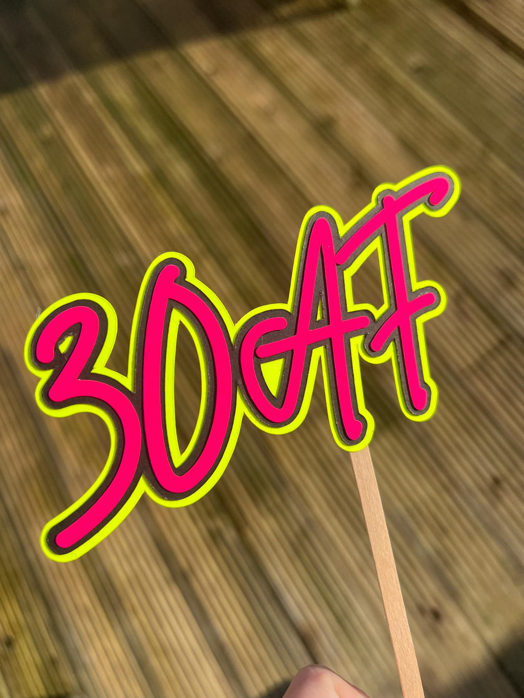 Pink White Yellow & Black 30th Birthday Neon Milestone Cake Topper