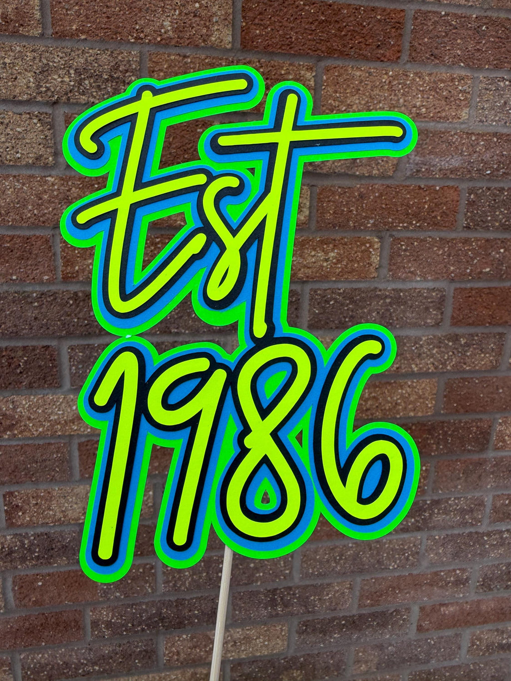 EST 1986 Blue,Green & Yellow 40th Birthday Milestone Neon Cake Topper