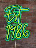 EST 1986 Blue,Green & Yellow 40th Birthday Milestone Neon Cake Topper
