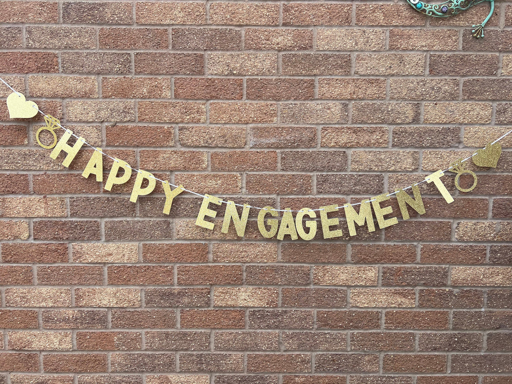 Personalised Happy Engagement Banner - Custom Engagement Garland - Glitter Garland -