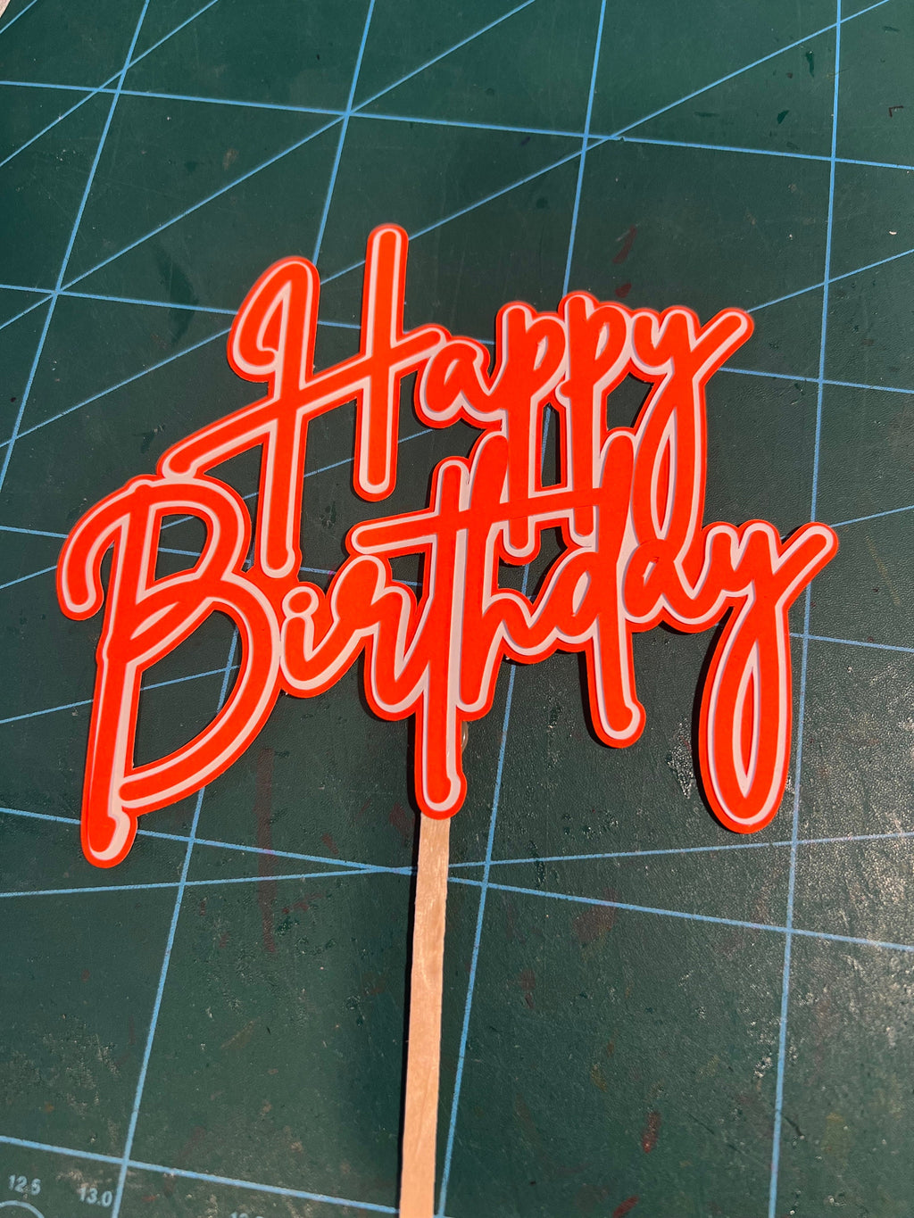 Neon Happy Birthday Cake Topper Orange & White