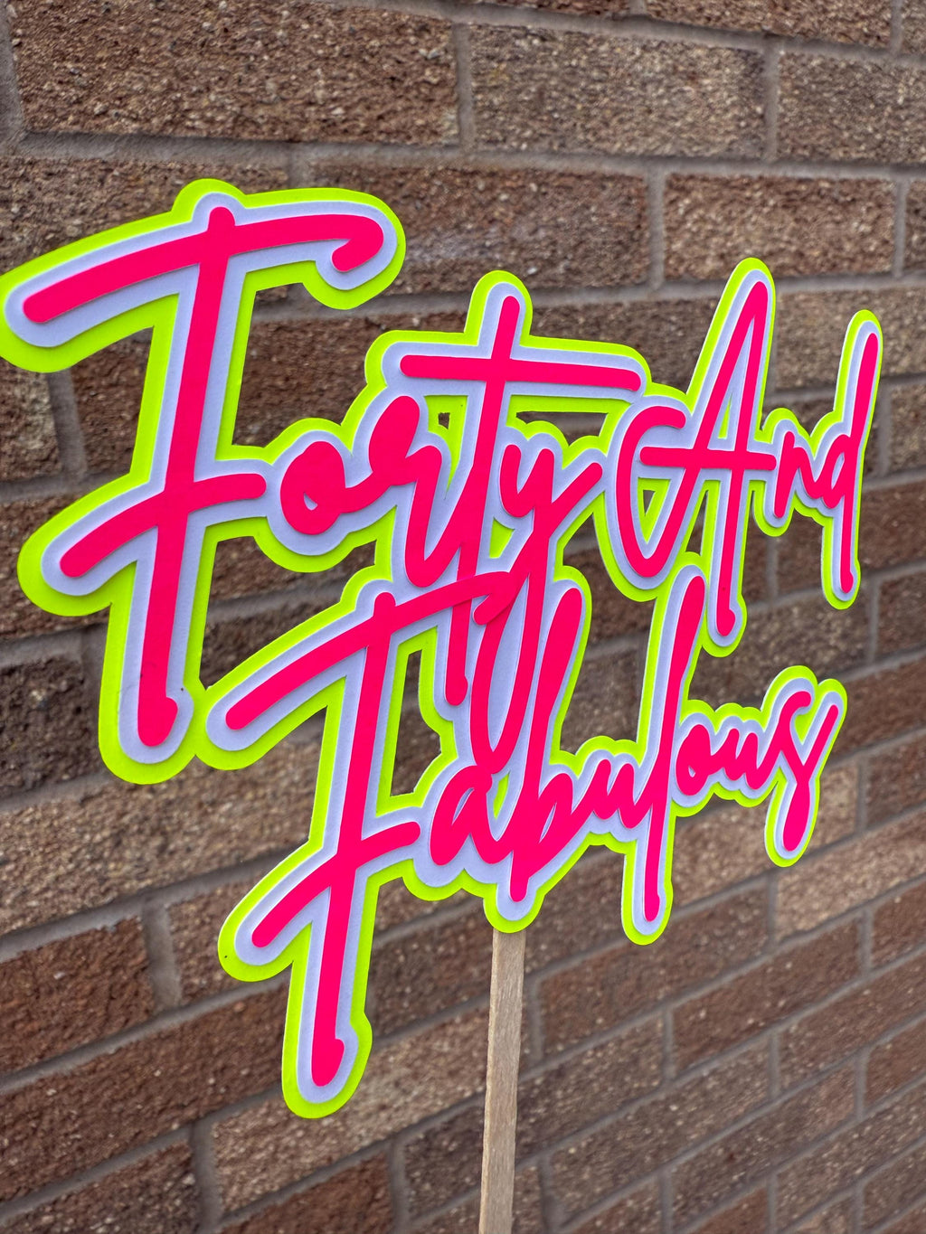 Forty And Fabulous  40th Birthday Neon Milestone Cake Topper