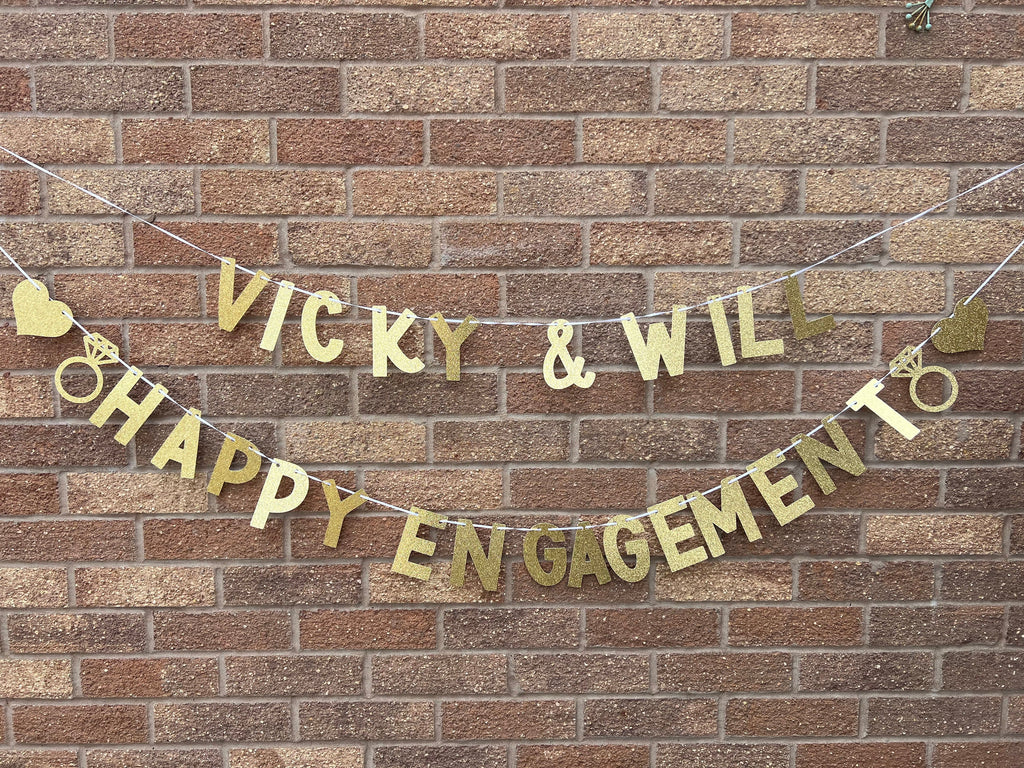 Personalised Happy Engagement Banner - Custom Engagement Garland - Glitter Garland -