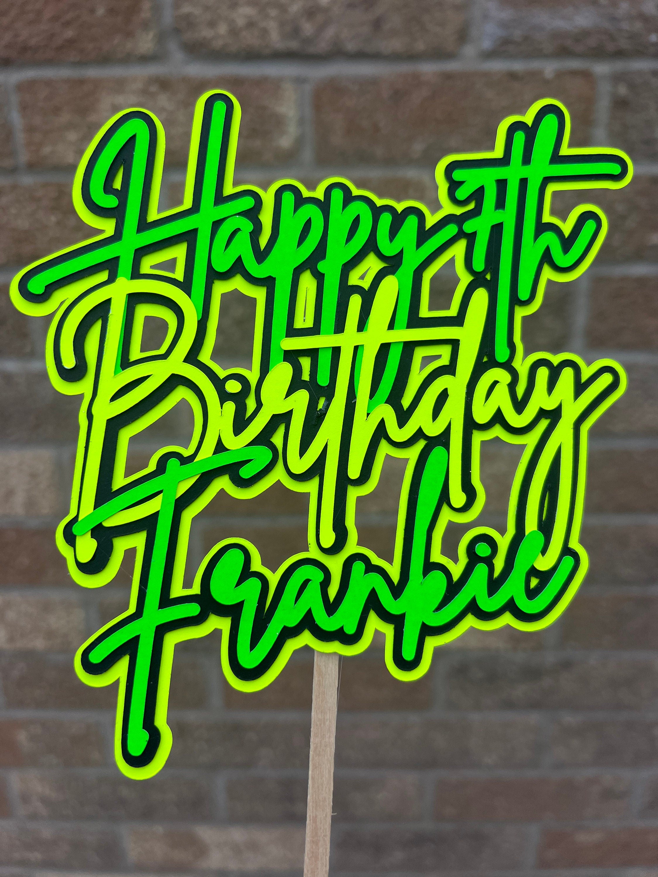 Neon Green, Yellow & Black Neon BirthdayPersonalised Cake Topper