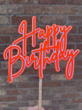 Neon Happy Birthday Cake Topper Orange & White