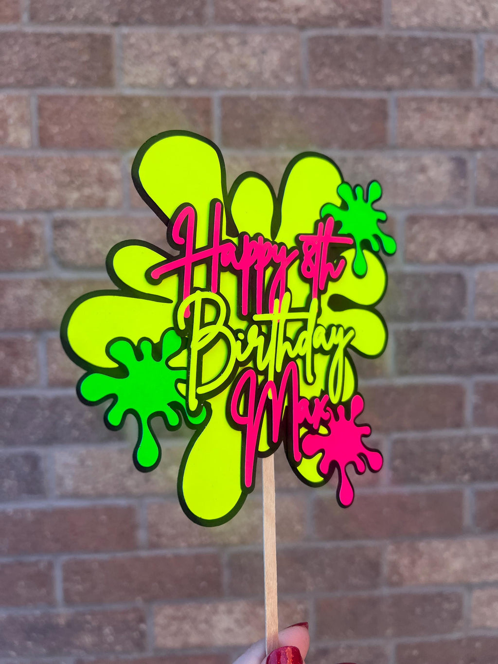 Neon Splat Personalised Cake Topper