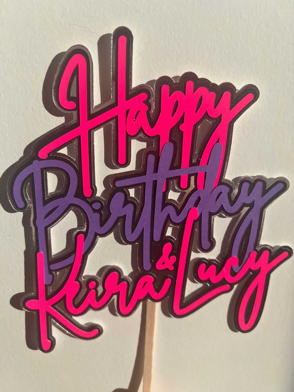Pink & Purple Neon Disco  Birthday Cake Topper