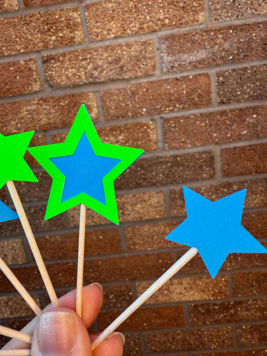 Blue & Green Neon Birthday Cupcake Toppers 6 Pack