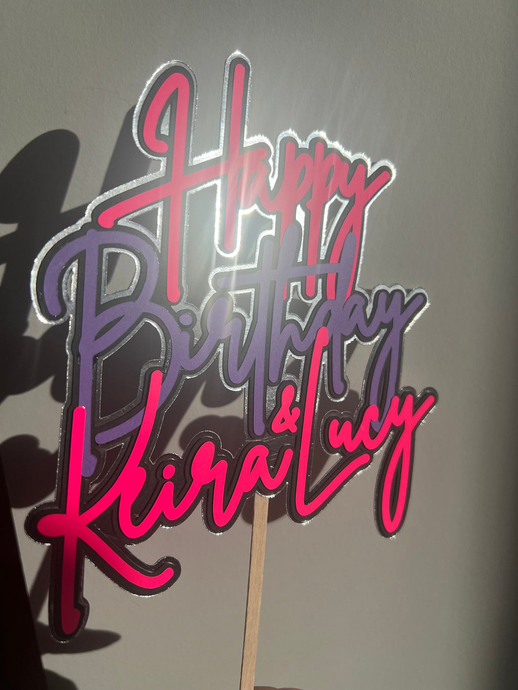 Pink & Purple Neon Disco  Birthday Cake Topper