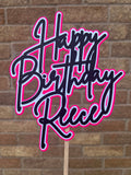 Personalised Black, White and Hot Neon Pink, Neon Birthday Cake Topper