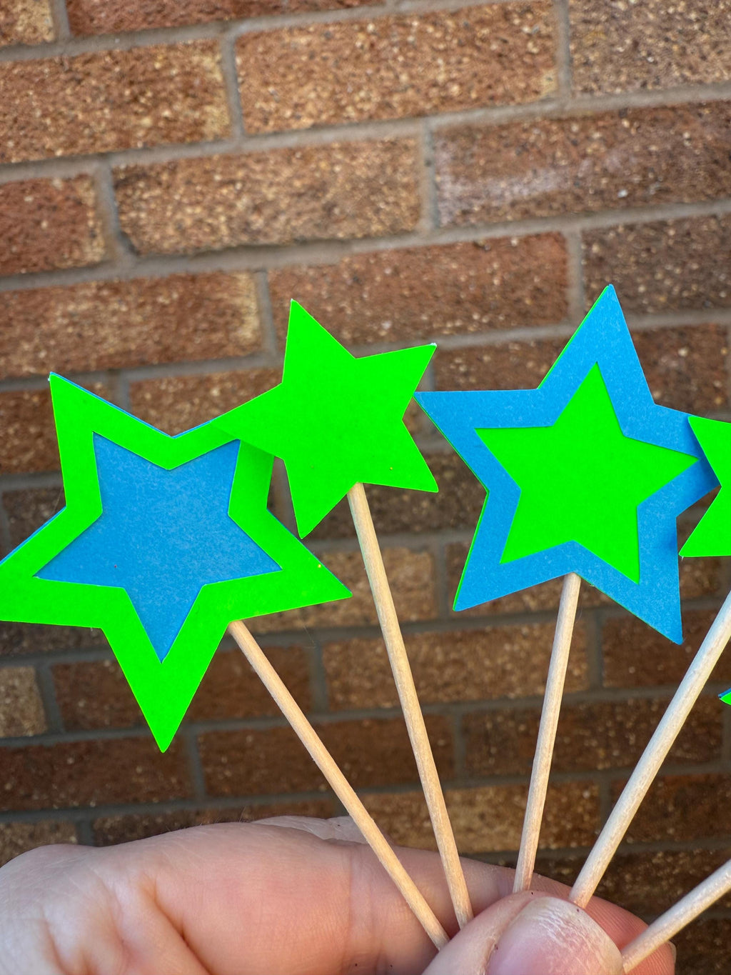 Blue & Green Neon Birthday Cupcake Toppers 6 Pack