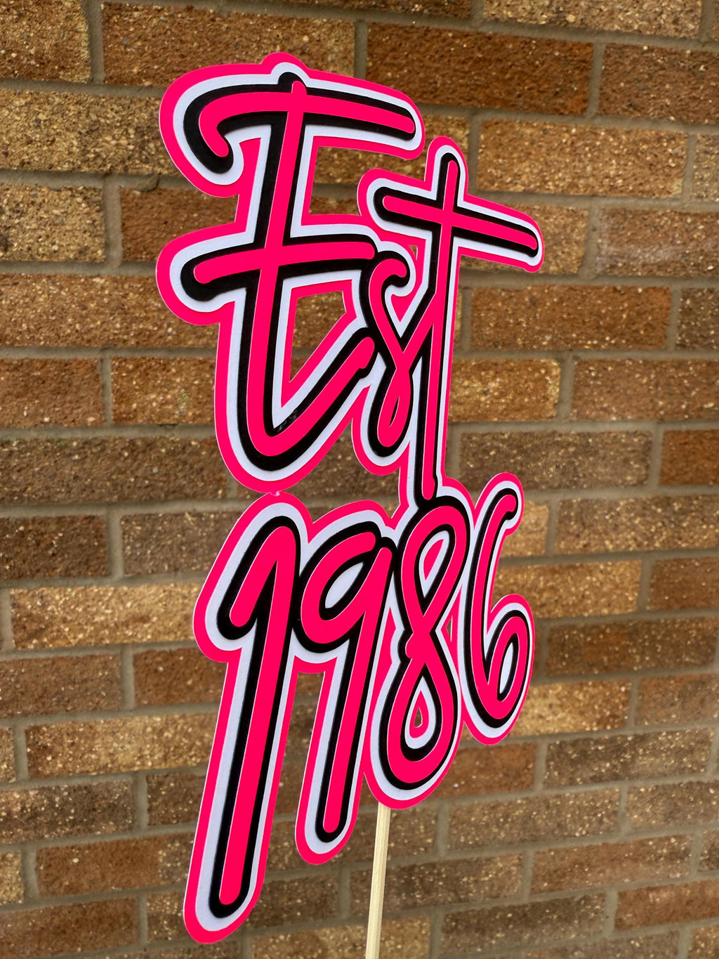 EST 1986 Pink White & Black 40th Birthday Milestone Neon Cake Topper