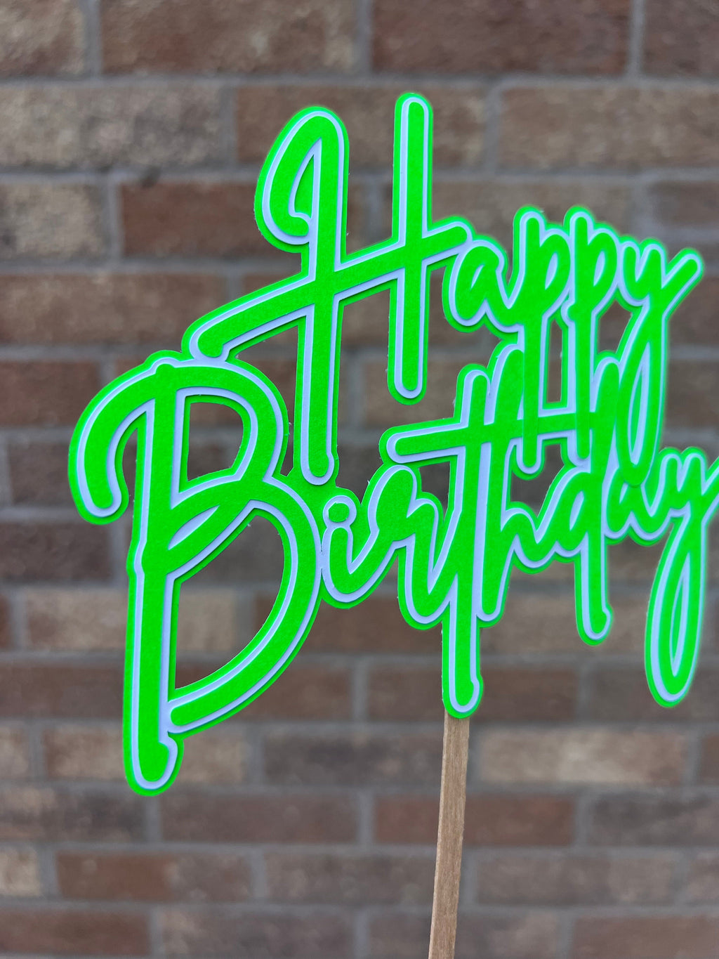 Neon Happy Birthday Cake Topper Green & White