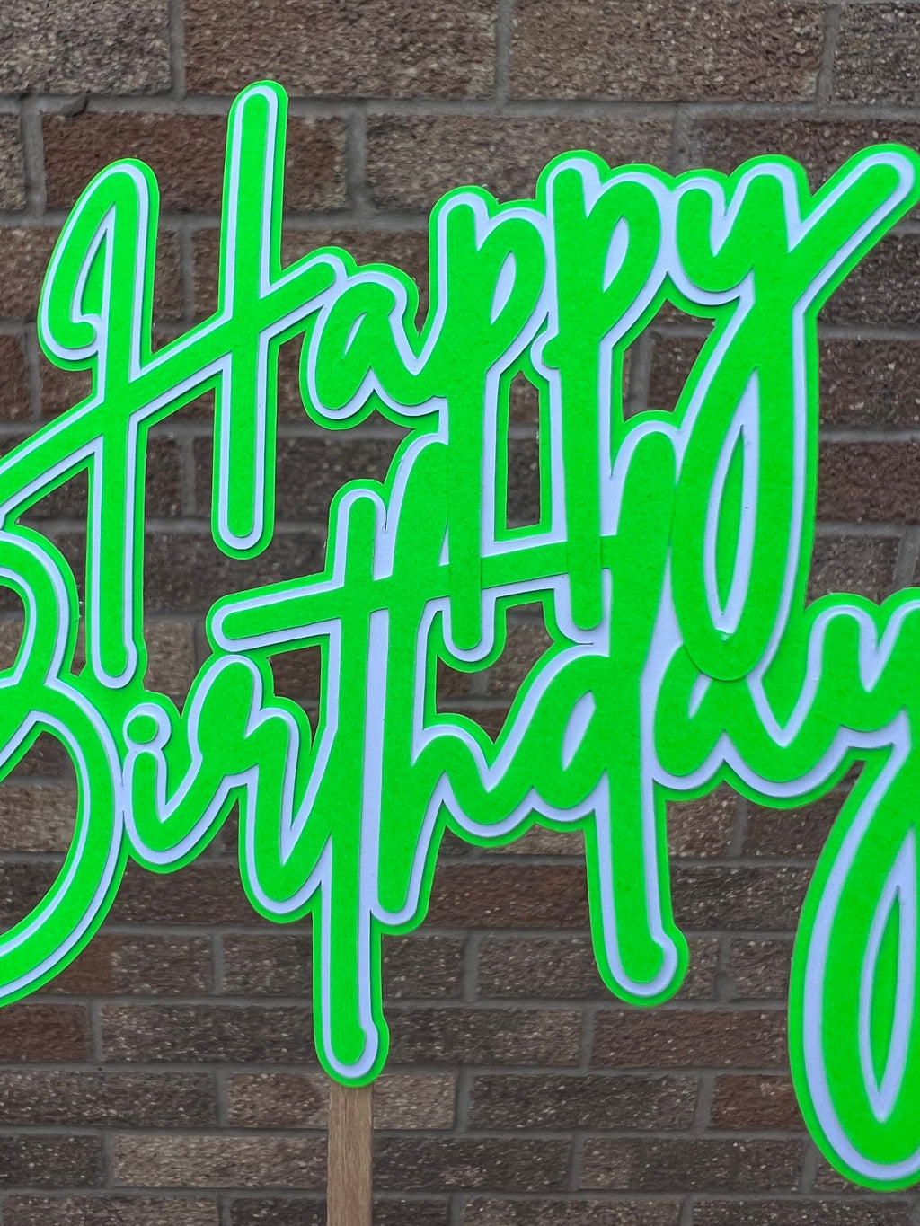 Neon Happy Birthday Cake Topper Green & White