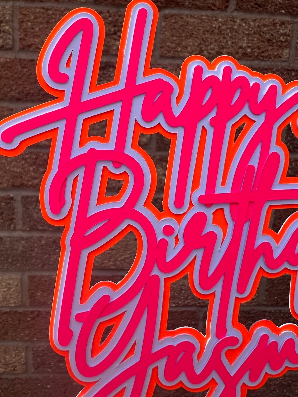 Pink & Orange Neon Birthday Personalised Cake Topper