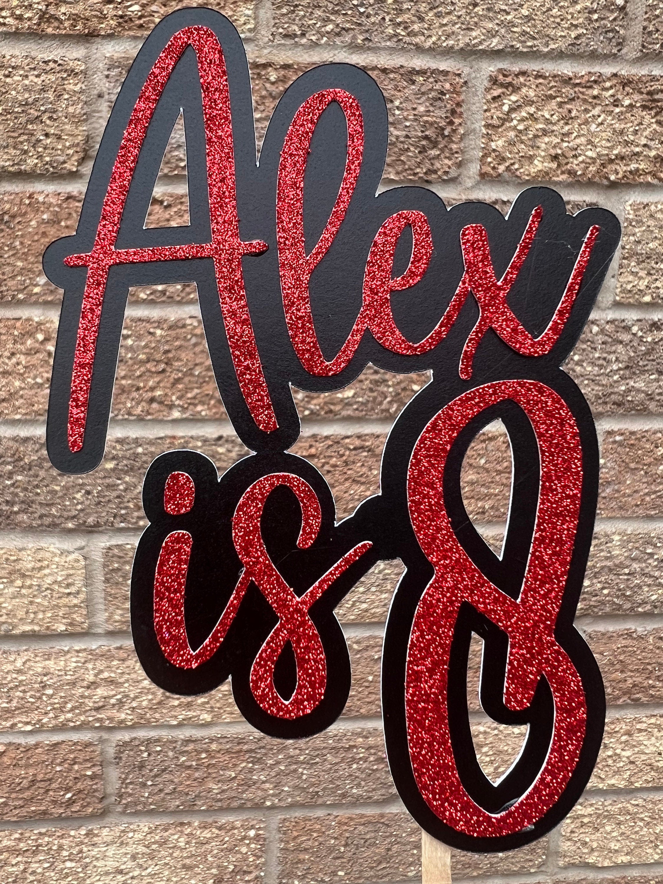 Double Layer Glitter Name & Age Cake Topper Any Age Any Name