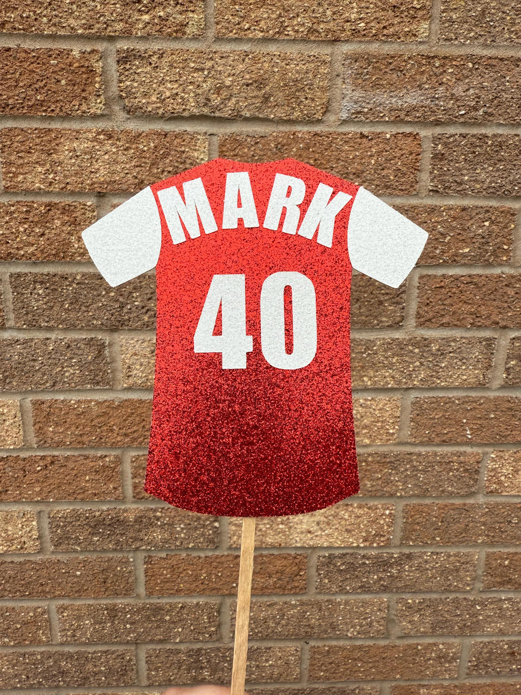 Football Shirt Glitter Personalised Cake Topper - Red & White