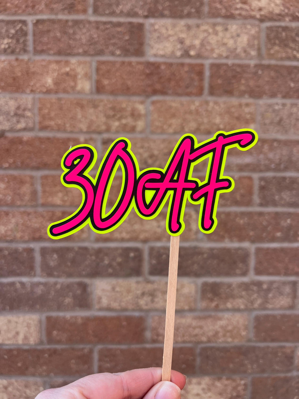 Pink White Yellow & Black 30th Birthday Neon Milestone Cake Topper