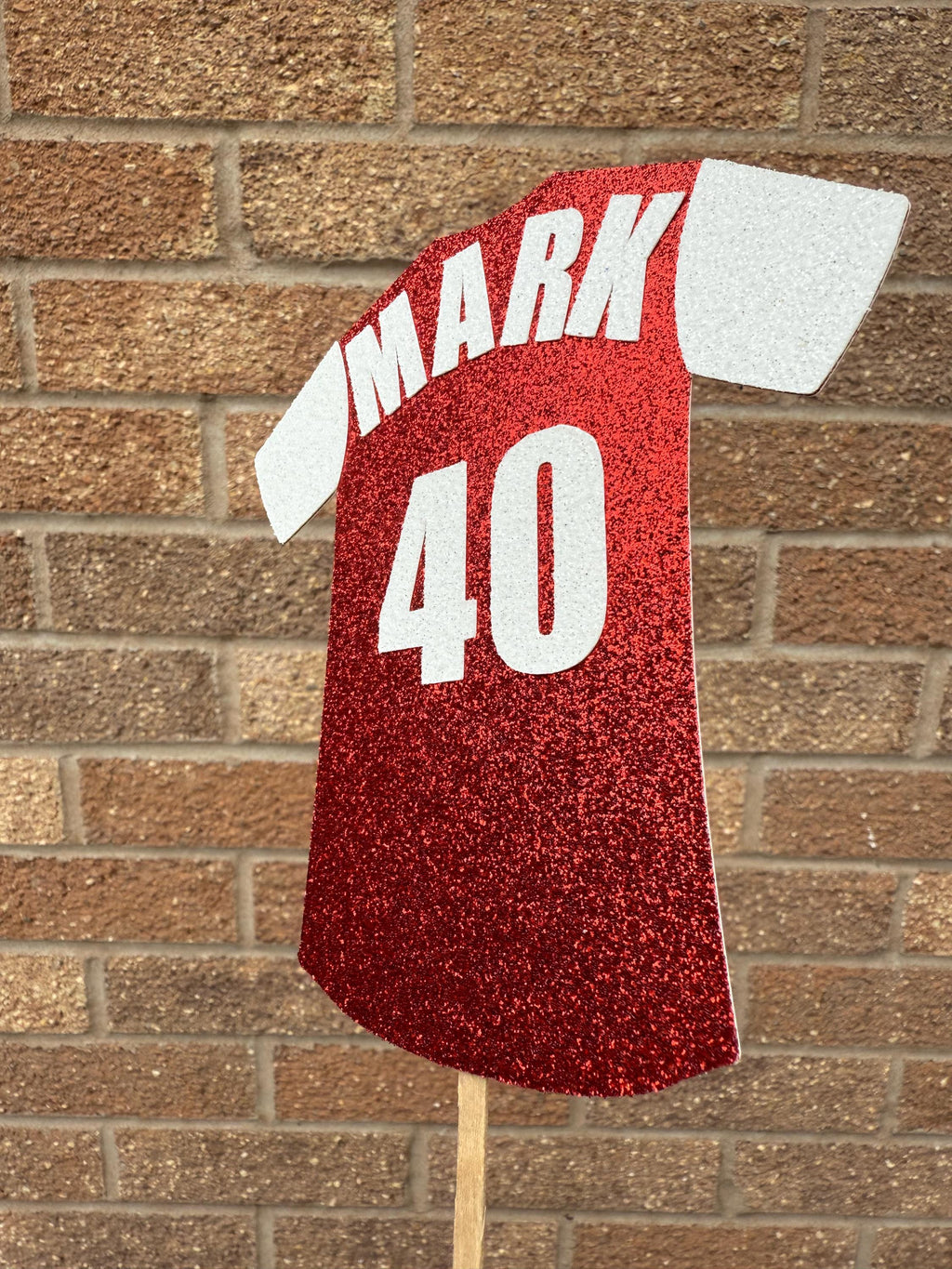 Football Shirt Glitter Personalised Cake Topper - Red & White