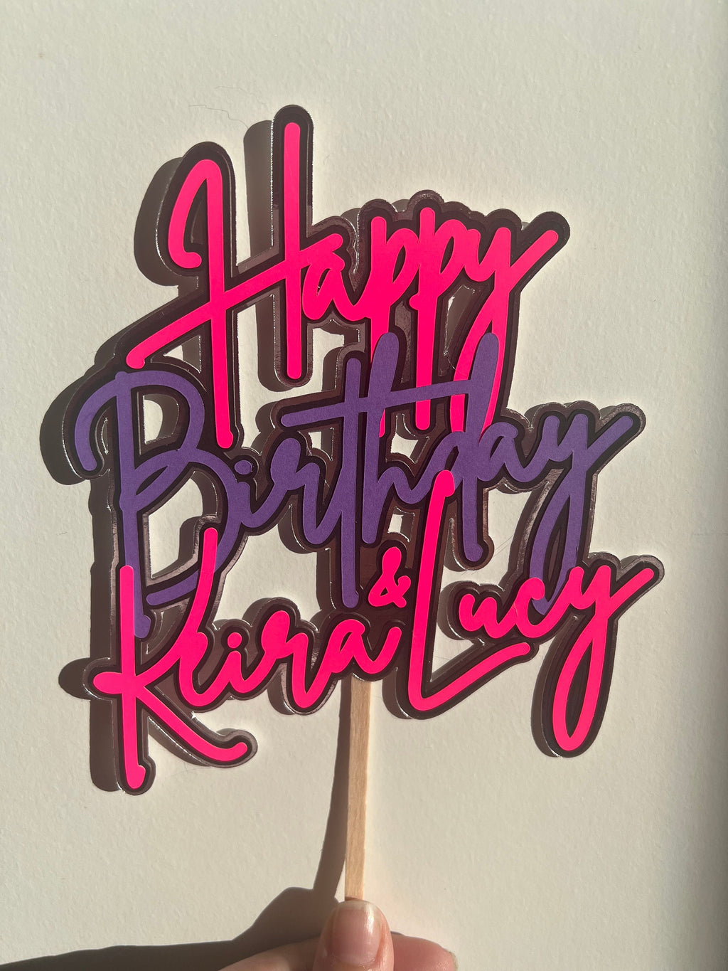 Pink & Purple Neon Disco  Birthday Cake Topper