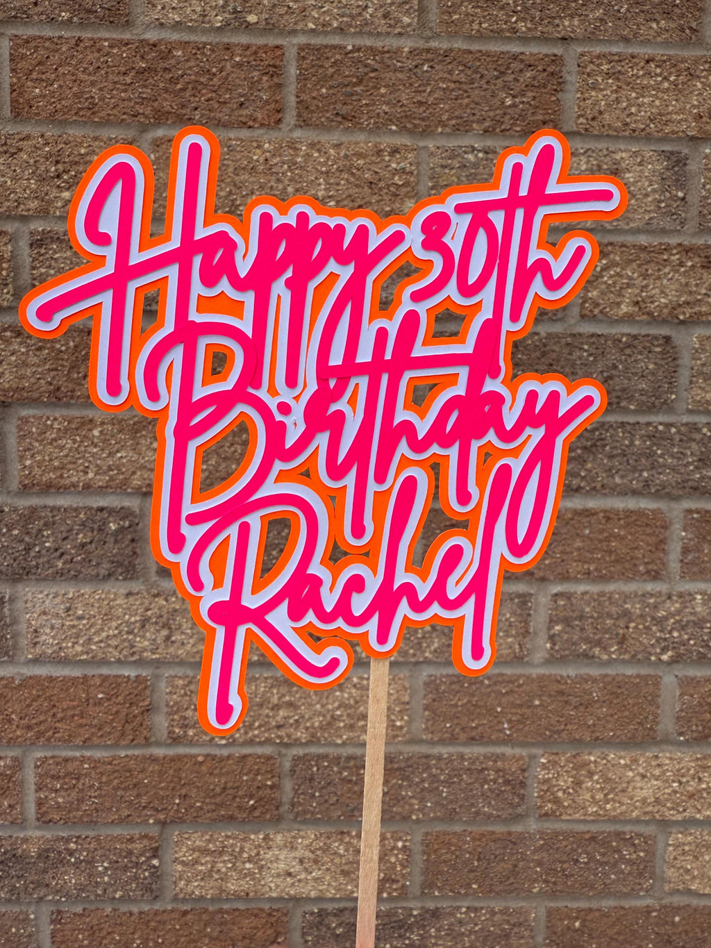 Pink & Orange Neon Birthday Personalised Cake Topper