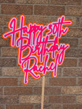 Pink & Orange Neon Birthday Personalised Cake Topper