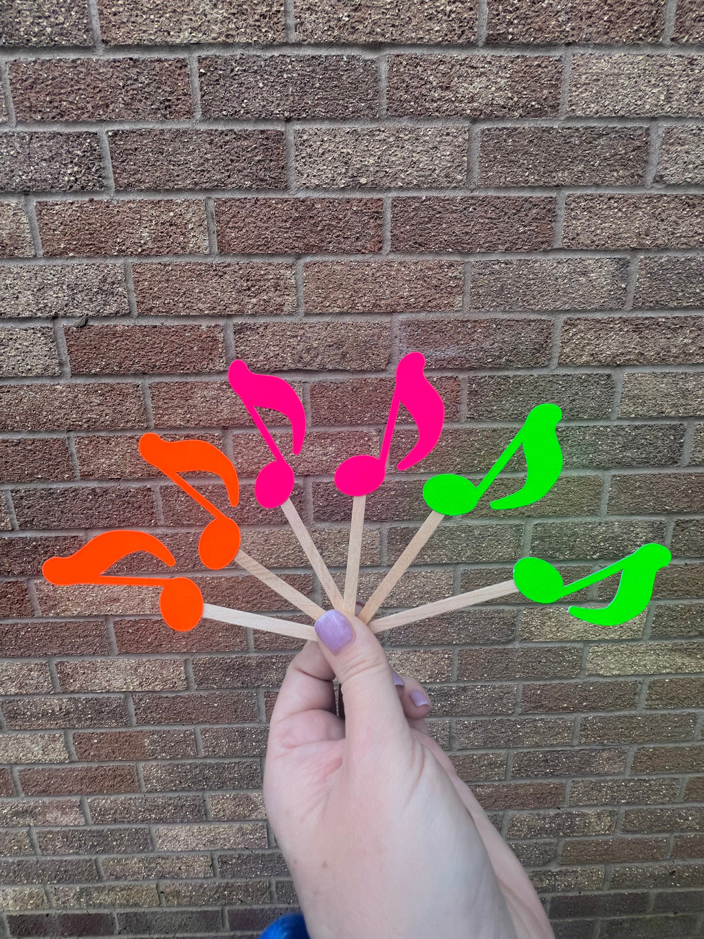 Neon Music Notes Birthday CupCake Toppers 6 Pack
