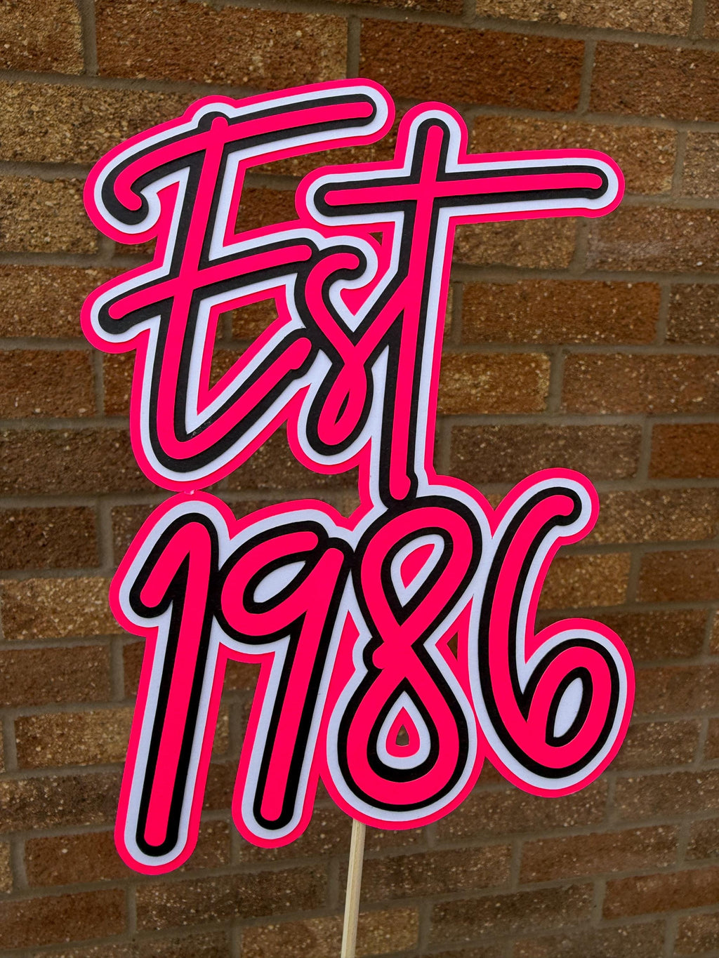 EST 1986 Pink White & Black 40th Birthday Milestone Neon Cake Topper