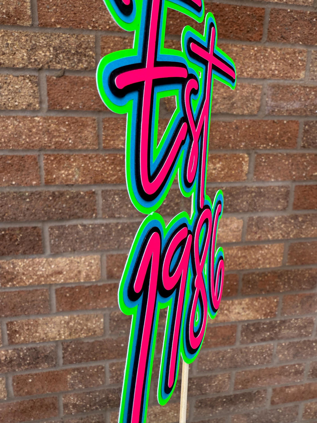 Personalised Neon 40th Birthday Milestone Cake Topper EST 1986 - Pink, Blue, Green & Black