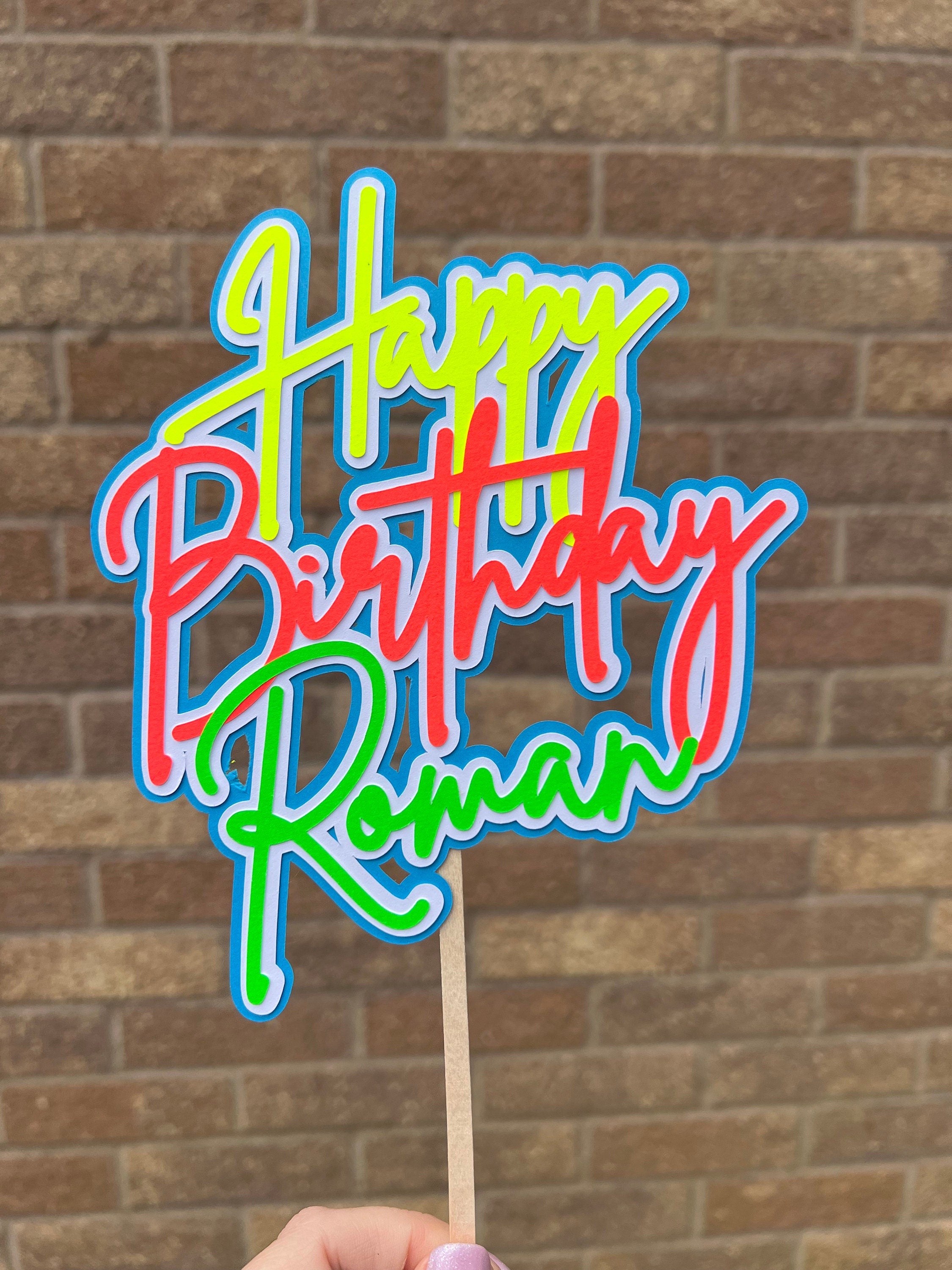 Neon Birthday Personalised Cake Topper