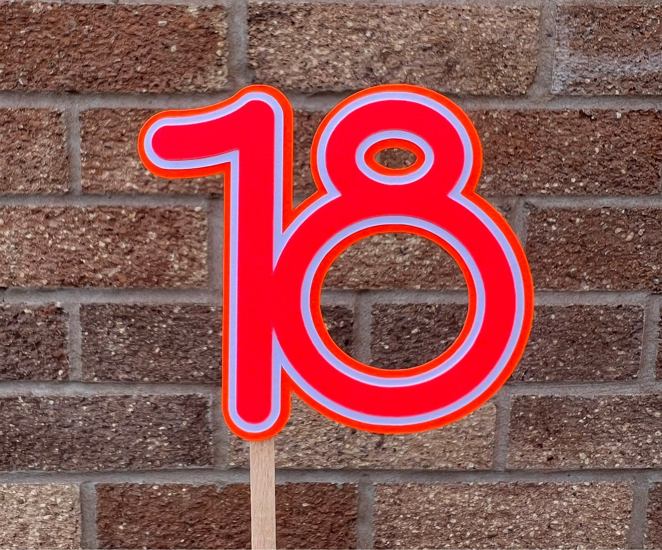 Neon Number Cake Topper White & Neon Red