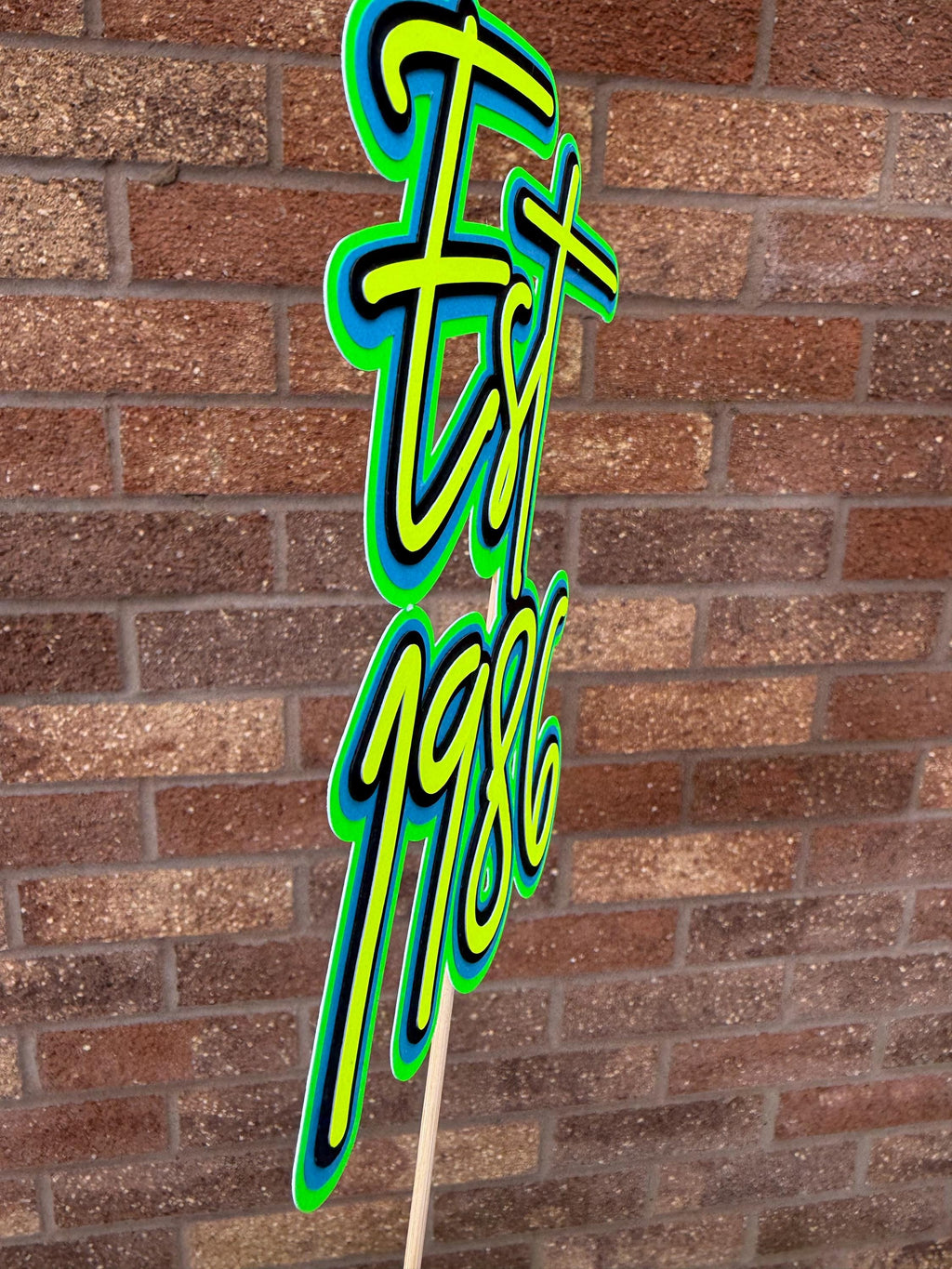 EST 1986 Blue,Green & Yellow 40th Birthday Milestone Neon Cake Topper