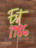 Personalised Neon 40th Birthday Cake Topper EST 1986 - Pink, Yellow, Green and White