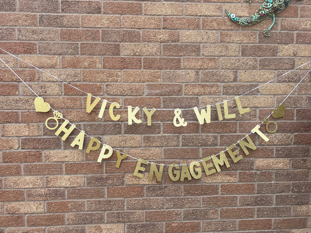 Personalised Happy Engagement Banner - Custom Engagement Garland - Glitter Garland -