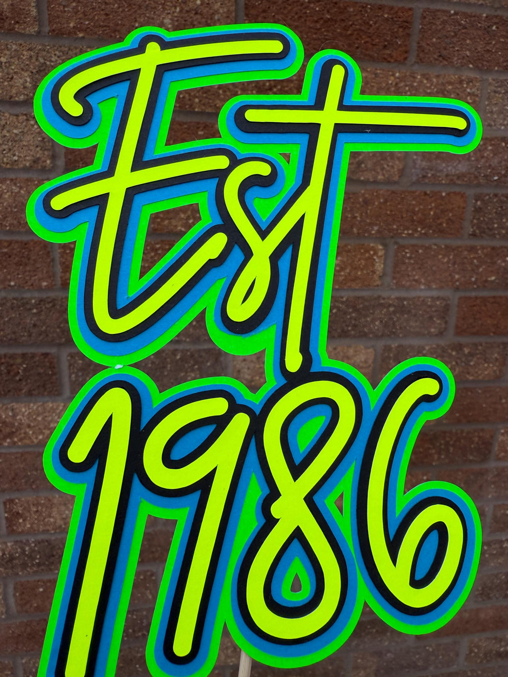 EST 1986 Blue,Green & Yellow 40th Birthday Milestone Neon Cake Topper