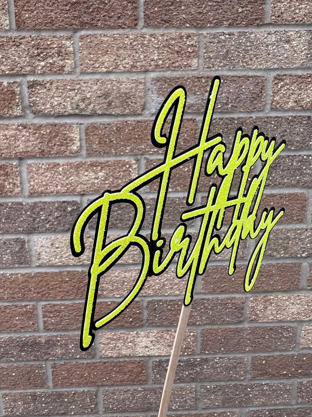 Neon Glitter Happy Birthday Cake Topper